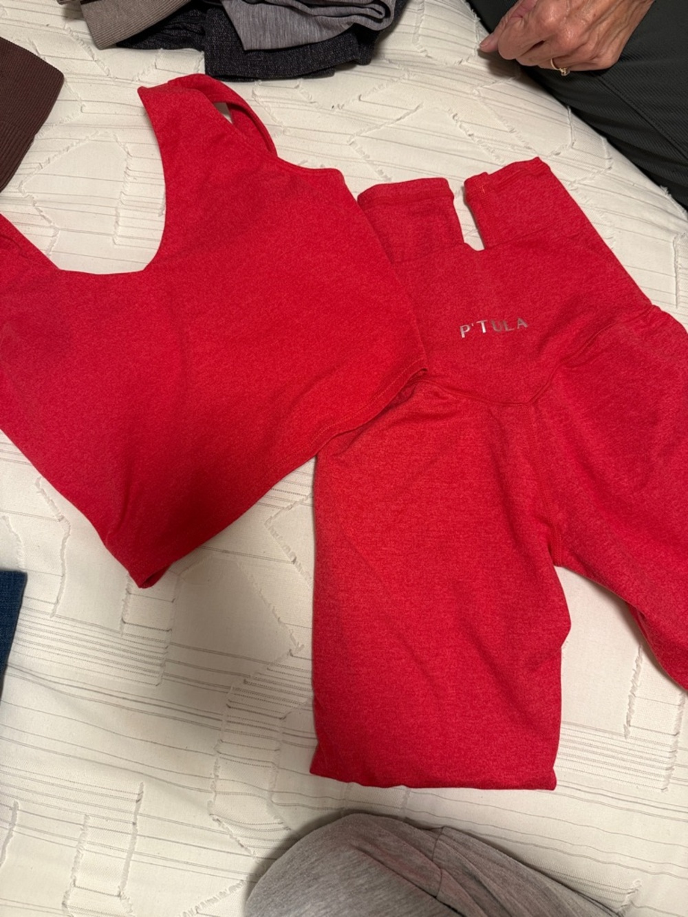 P'tula Berry Red Athletic Crop Top and High-Waist Leggings Set